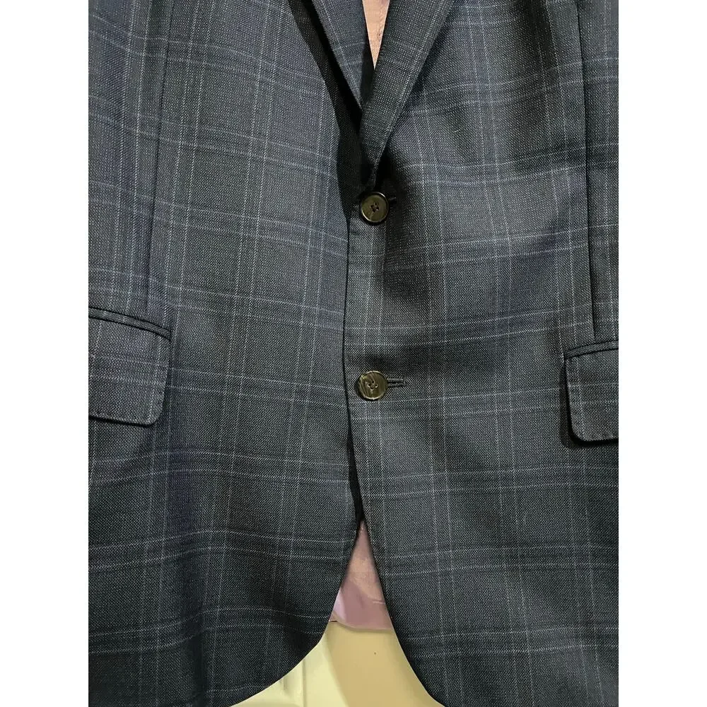 Barone Antica Sartoria Loro Piana Super 120s Navy Windowpane Blazer